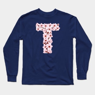 Colorful capital letter T patterned with sakura twig Long Sleeve T-Shirt